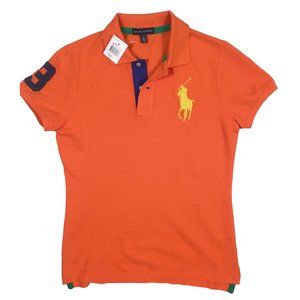 NEW Polo Ralph Lauren Womens Polo Shirt! Sm Orange  Big Pony & Number "3" on Arm